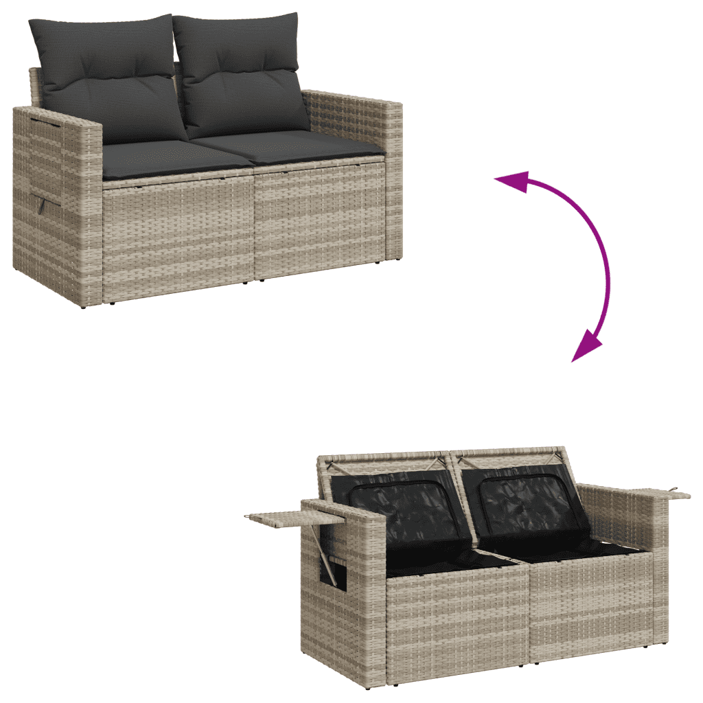 vidaXL Salon de jardin 9 pcs avec coussins gris clair résine tressée