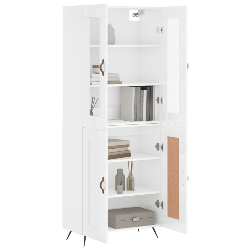 vidaXL Buffet haut Blanc brillant 69,5x34x180 cm Bois d'ingénierie