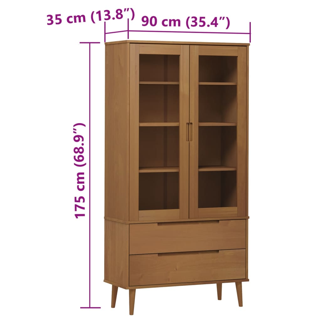 vidaXL Armoire à vitrine MOLDE Marron 90x35x175 cm Bois de pin massif