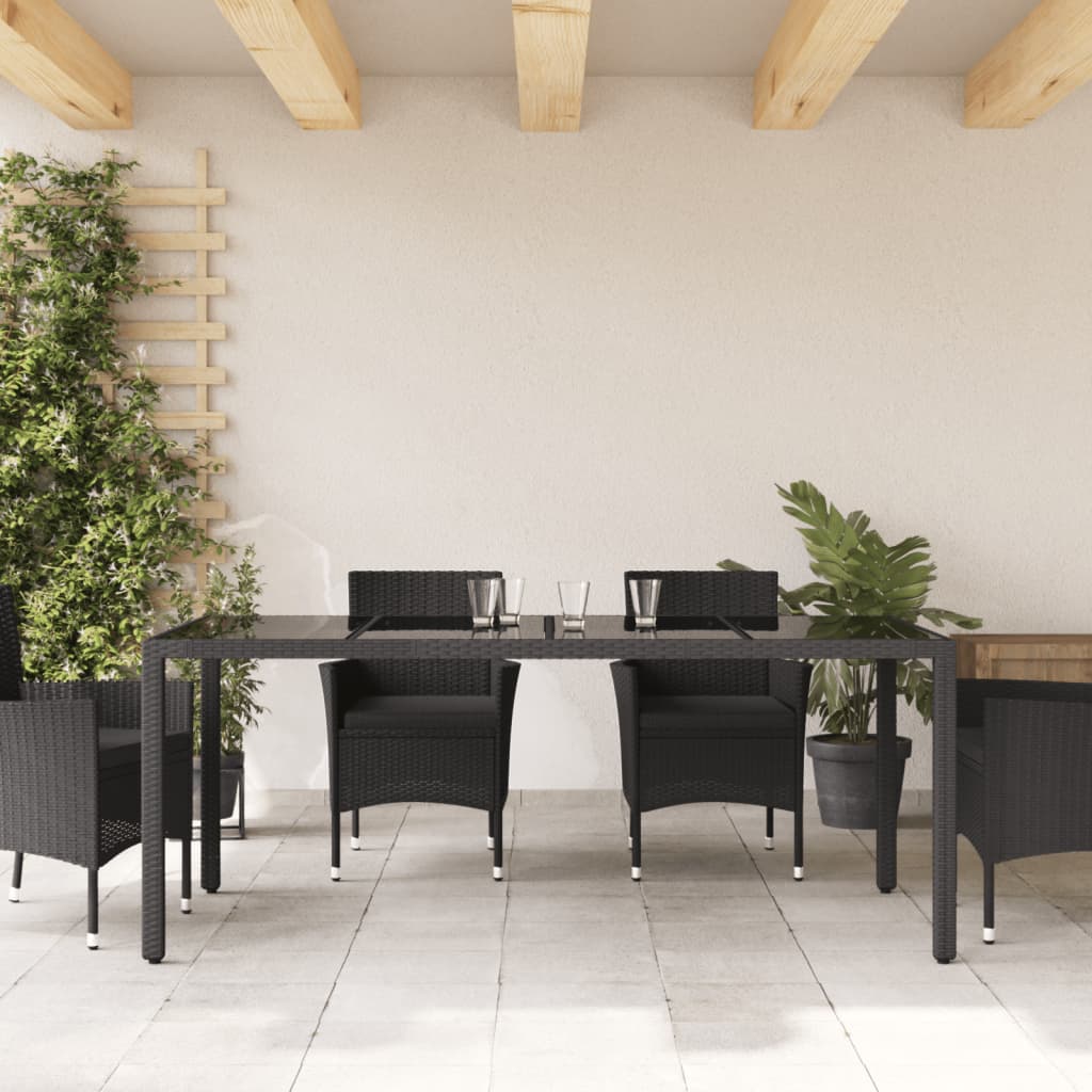 vidaXL Table de jardin dessus en verre Noir 90x90x75 cm Résine tressée