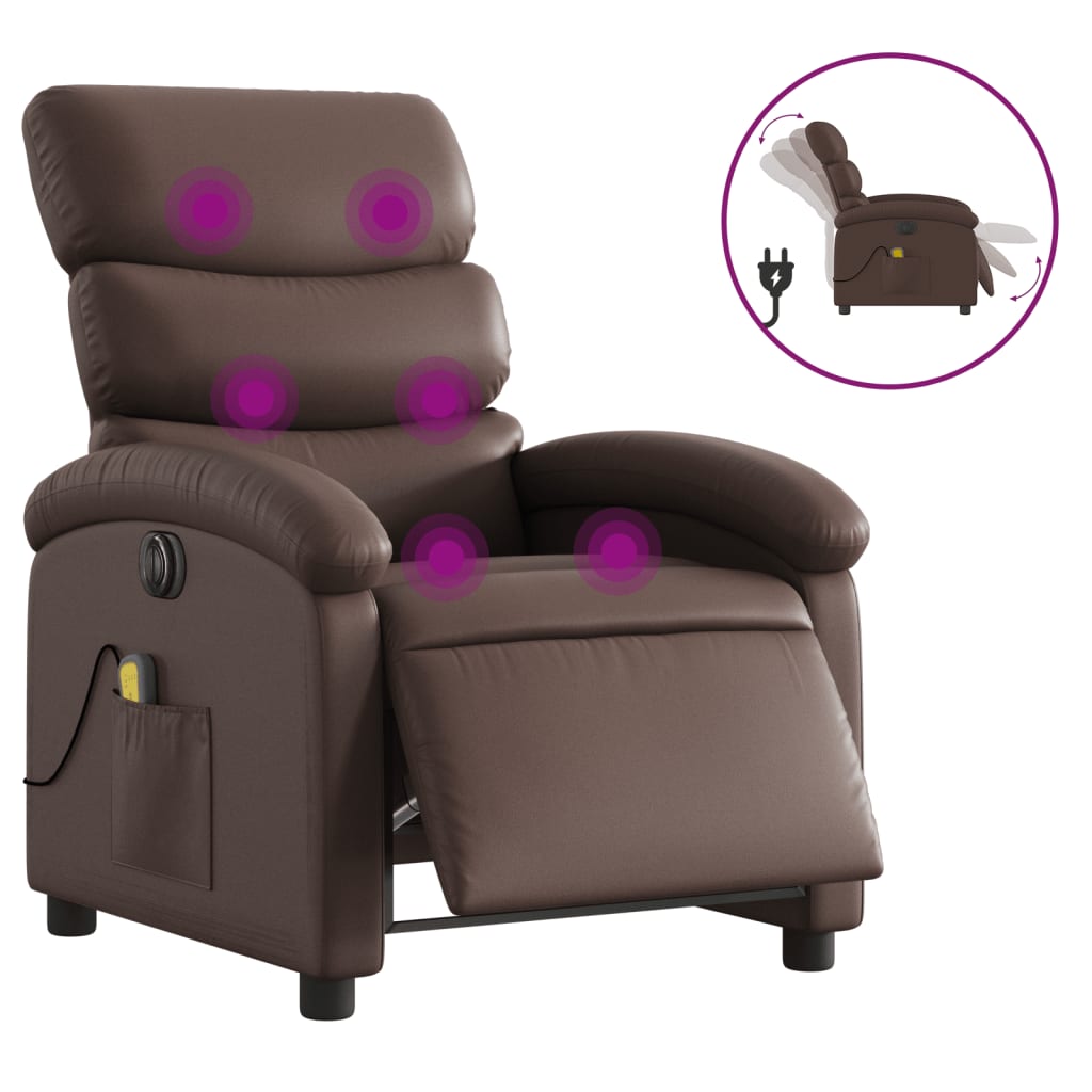 vidaXL Fauteuil de massage inclinable électrique marron similicuir