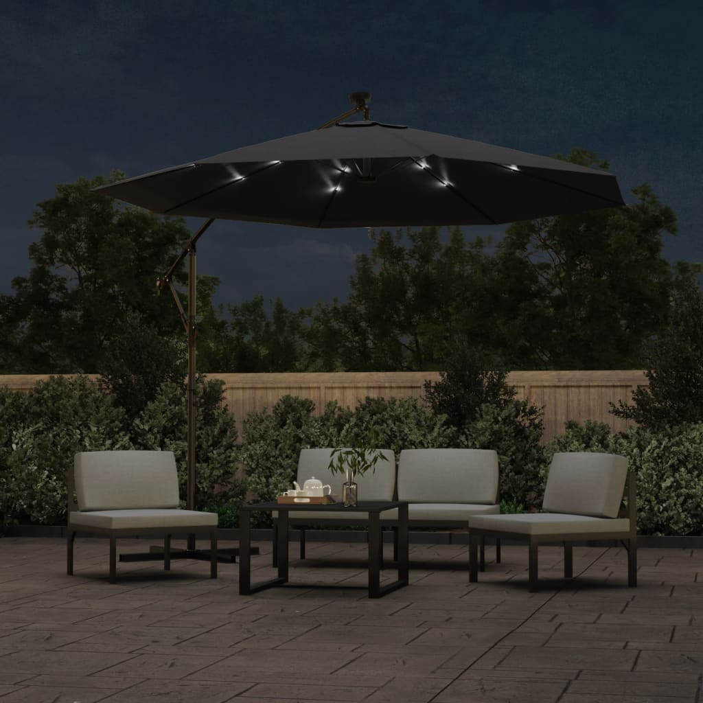 vidaXL Parasol de jardin en porte-à-faux et lumières LED mât en acier