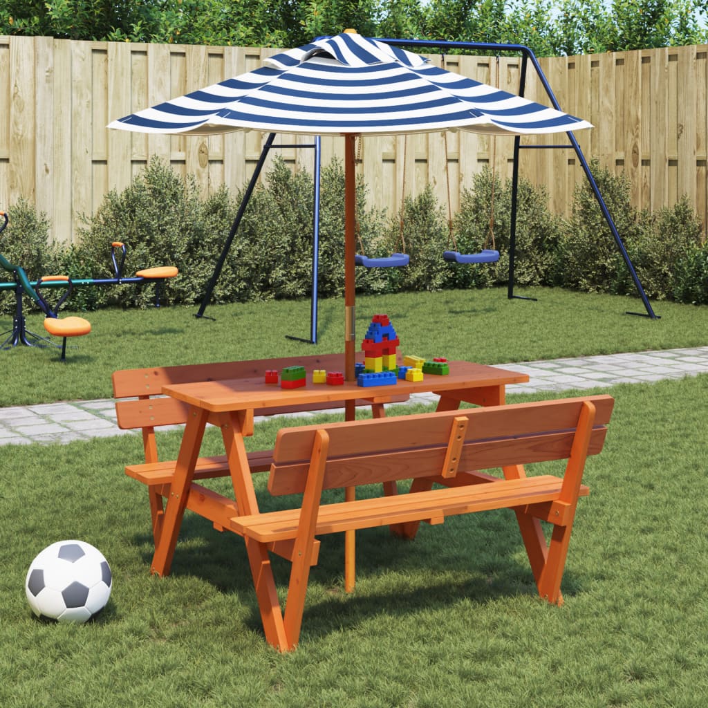 vidaXL Table de pique-nique pour 4 enfants avec parasol bois de sapin