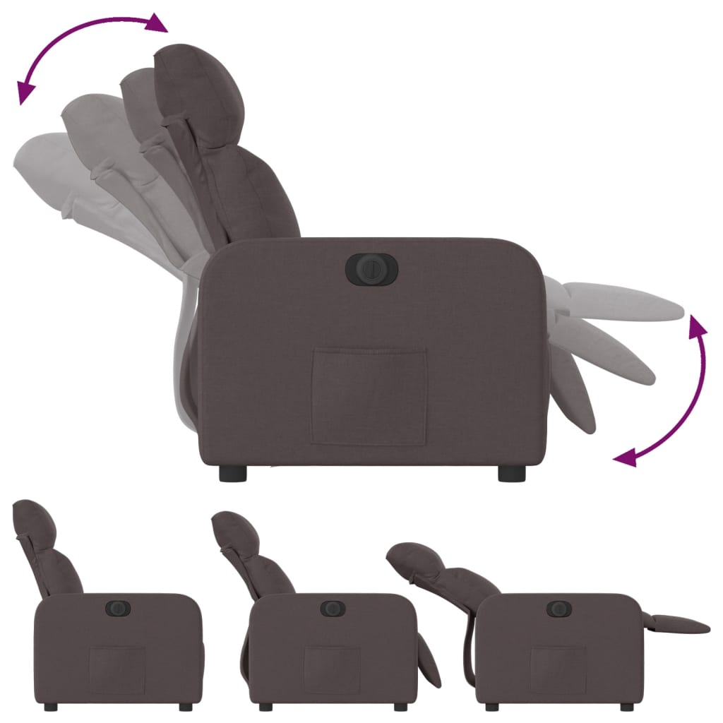 vidaXL Fauteuil inclinable électrique Marron foncé Tissu