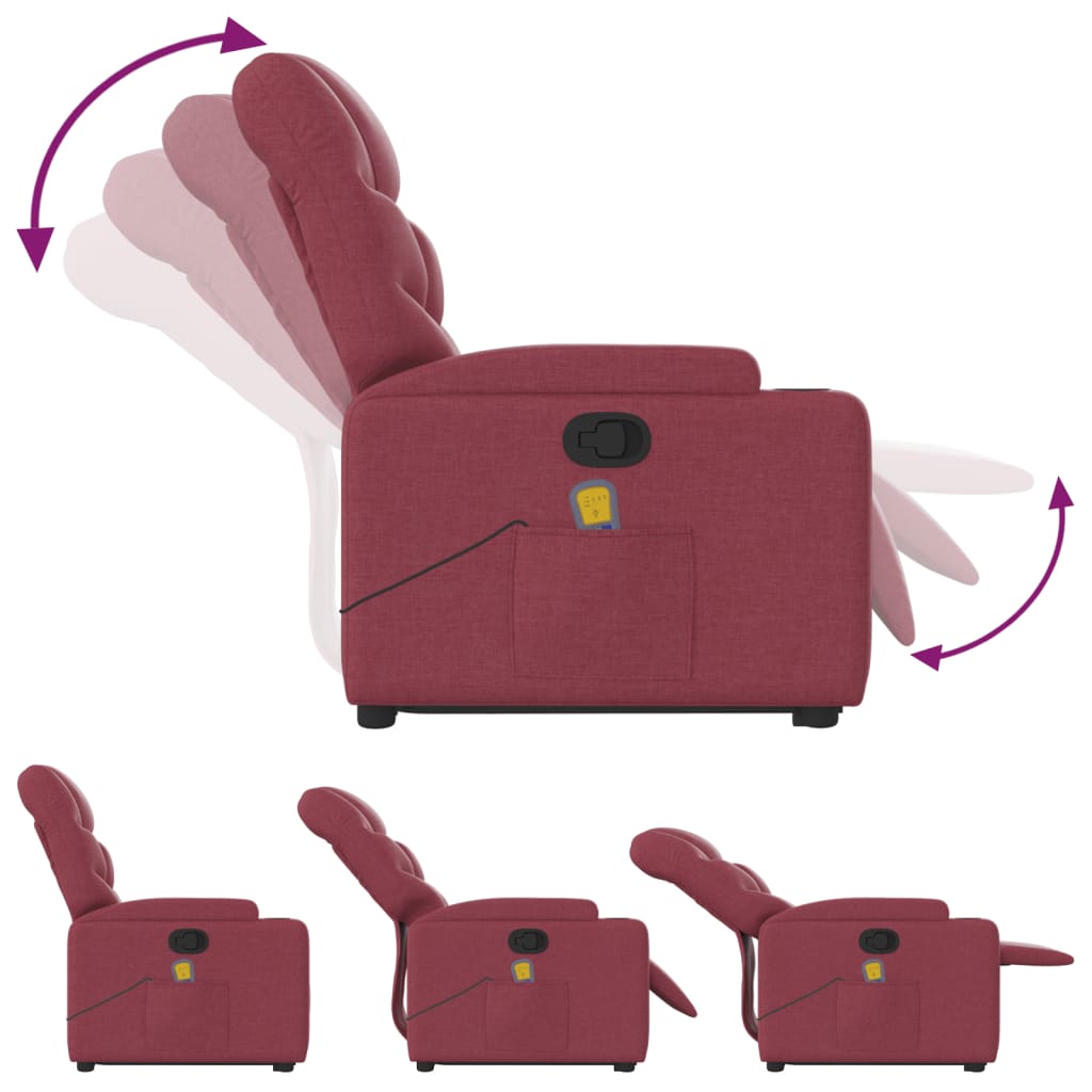 vidaXL Fauteuil inclinable de massage Rouge bordeaux Tissu