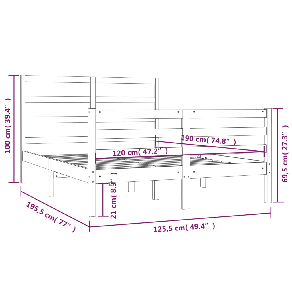 vidaXL Cadre de lit sans matelas blanc bois de pin massif 120x190 cm