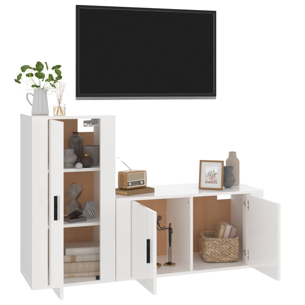 vidaXL Ensemble de meubles TV 2 pcs blanc brillant bois d'ingénierie