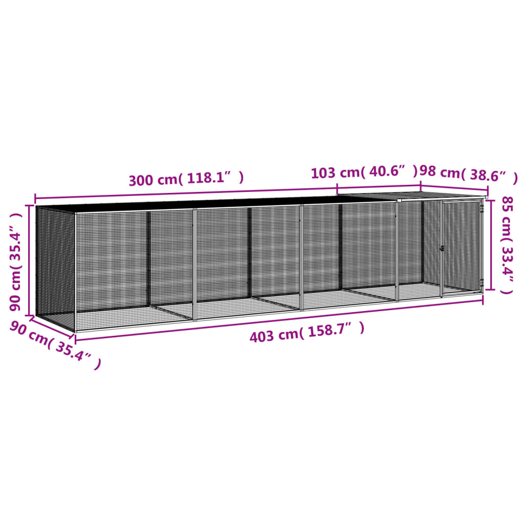 vidaXL Poulailler avec toit gris clair 403x98x90 cm acier galvanisé