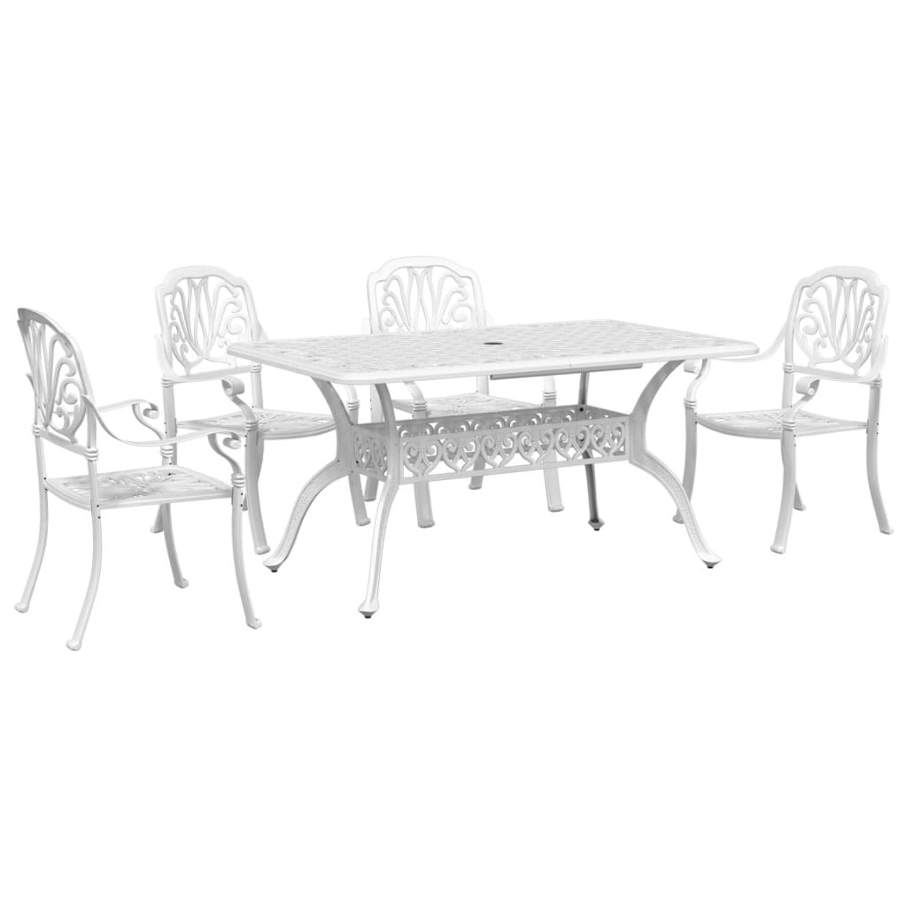 vidaXL Ensemble à manger de jardin 5 pcs blanc aluminium coulé