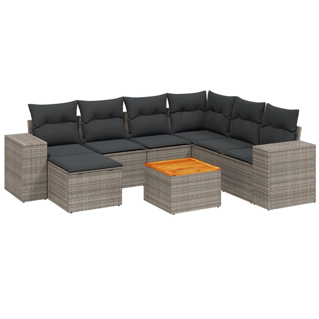 vidaXL Salon de jardin 8 pcs avec coussins gris résine tressée