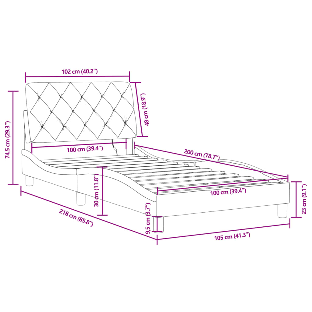 vidaXL Cadre de lit avec lumières LED bleu 100x200 cm velours