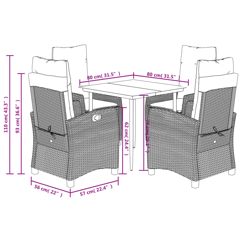 vidaXL Ensemble à manger de jardin 5 pcs et coussins marron poly rotin