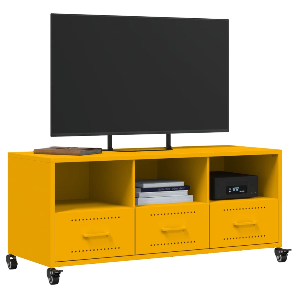 vidaXL Meuble TV jaune moutarde 100,5x39x43,5 cm acier