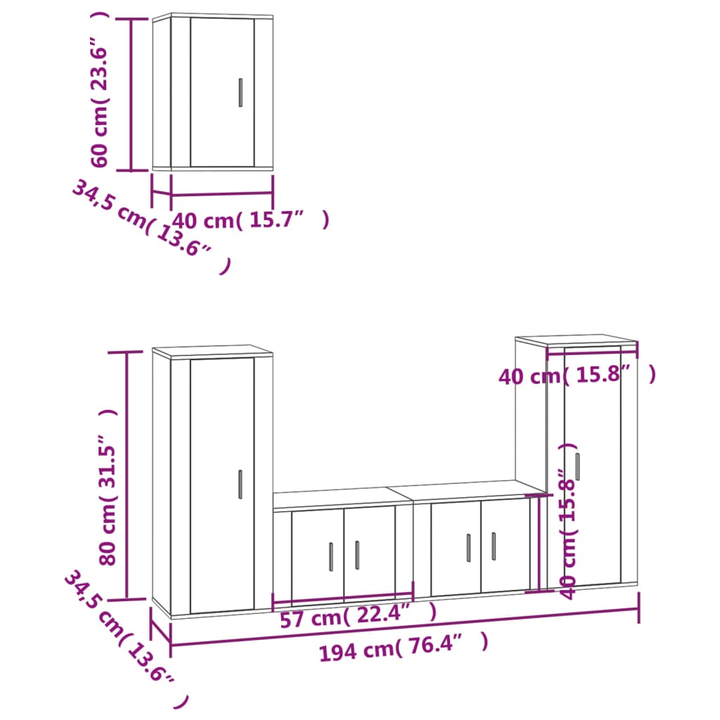 vidaXL Ensemble de meubles TV 5 pcs Noir Bois d'ingénierie