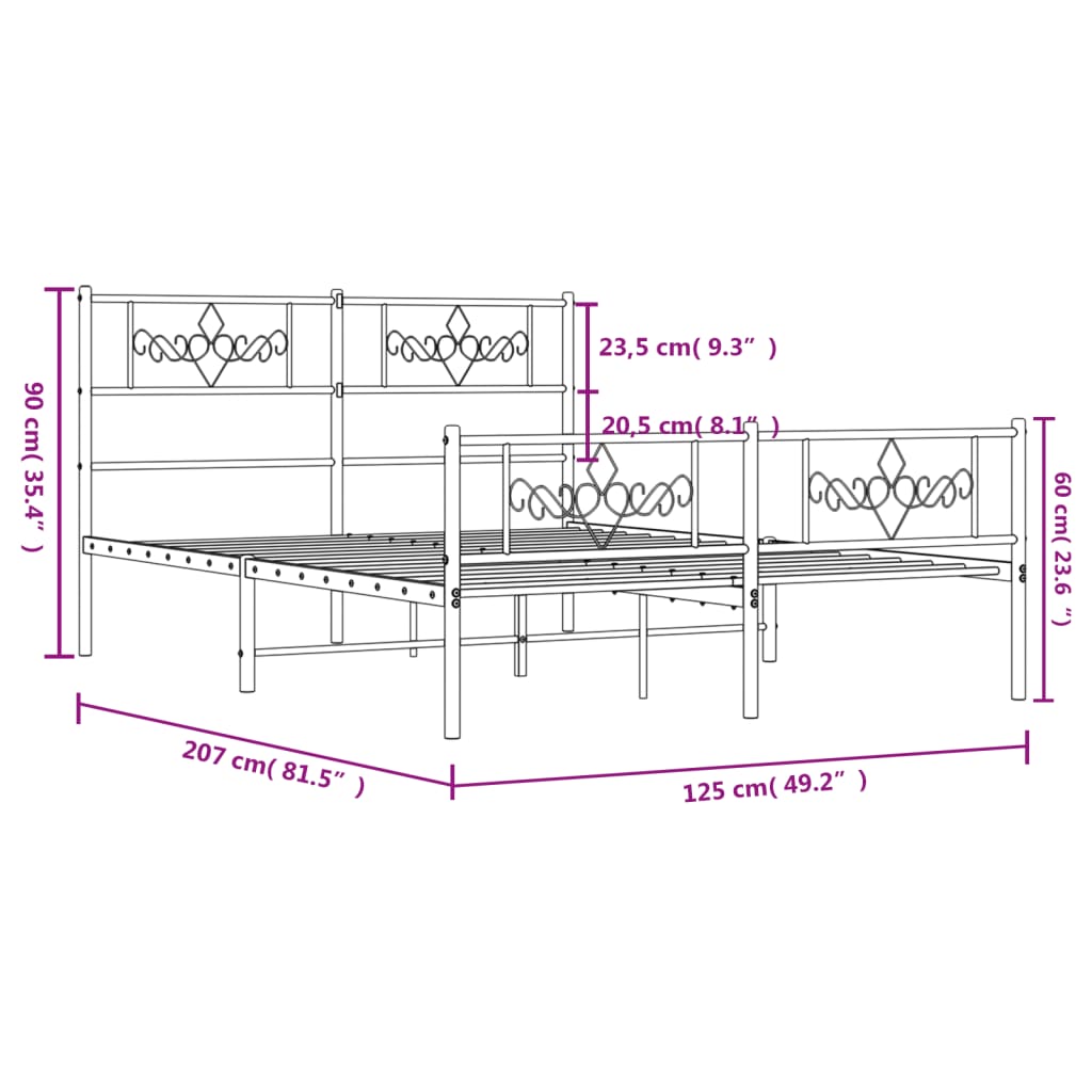 vidaXL Cadre de lit métal sans matelas avec pied de lit noir 120x200cm