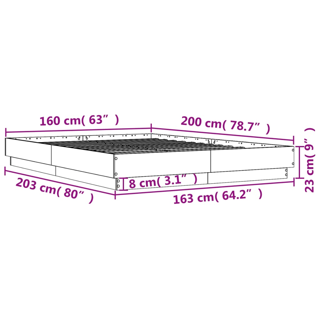 vidaXL Cadre de lit chêne marron 160x200 cm bois d'ingénierie