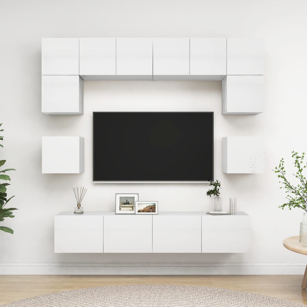 vidaXL Ensemble de meuble TV 8 pcs Blanc brillant Bois d'ingénierie