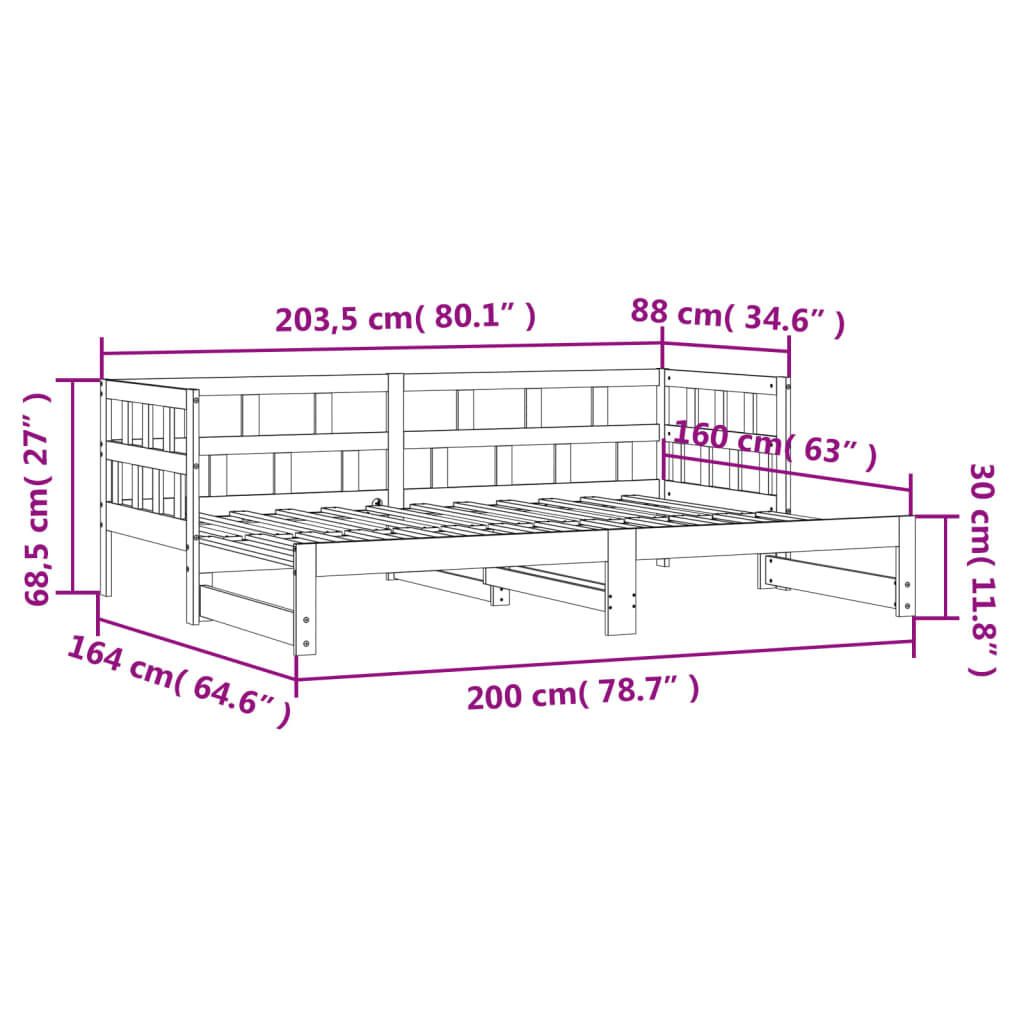 vidaXL Lit de jour et lit gigogne sans matelas 80x200 cm bois massif