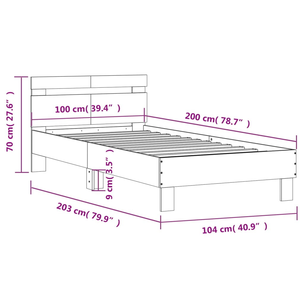 vidaXL Cadre de lit sans matelas avec tête de lit 100x200 cm