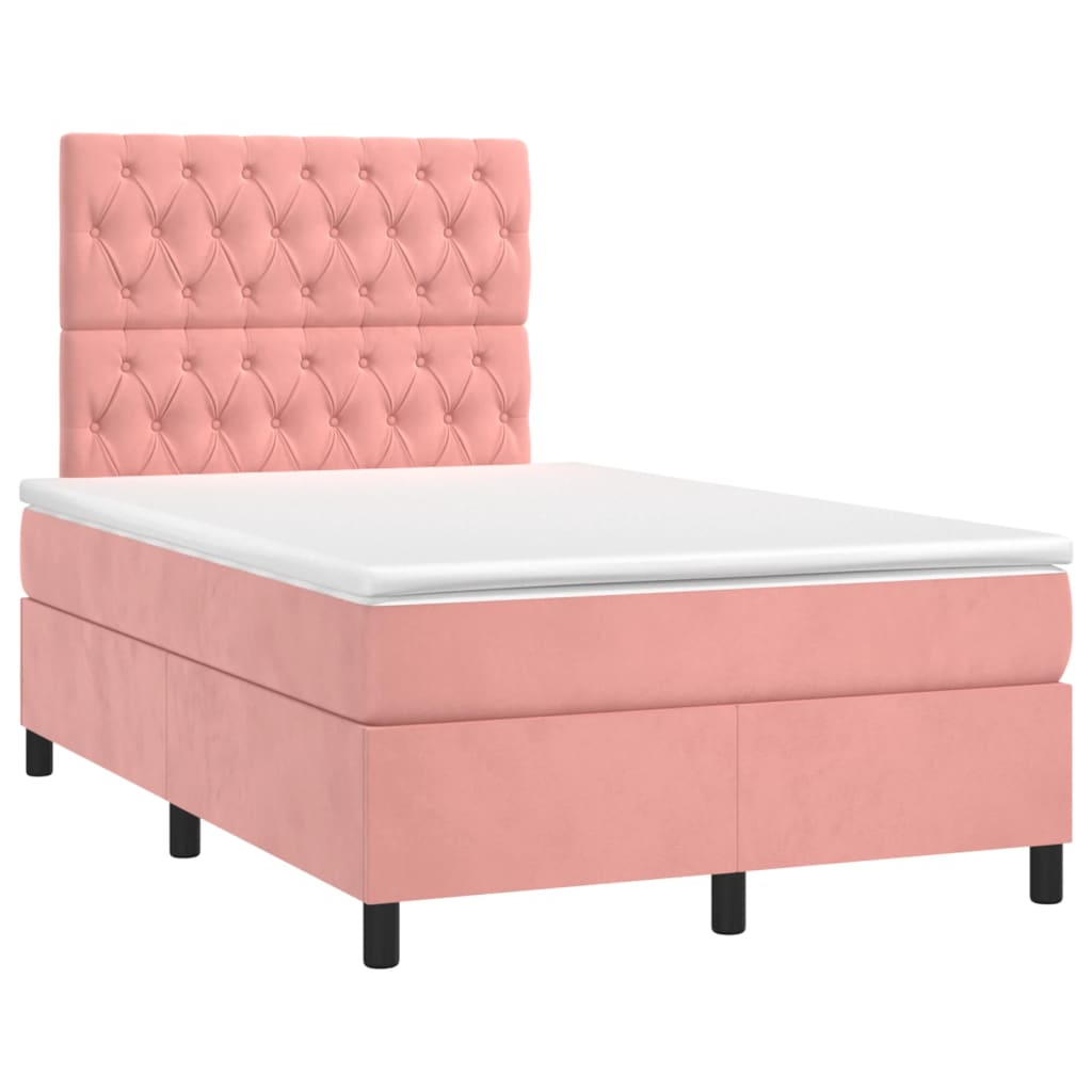 vidaXL Sommier à lattes de lit et matelas LED rose 120x190 cm velours