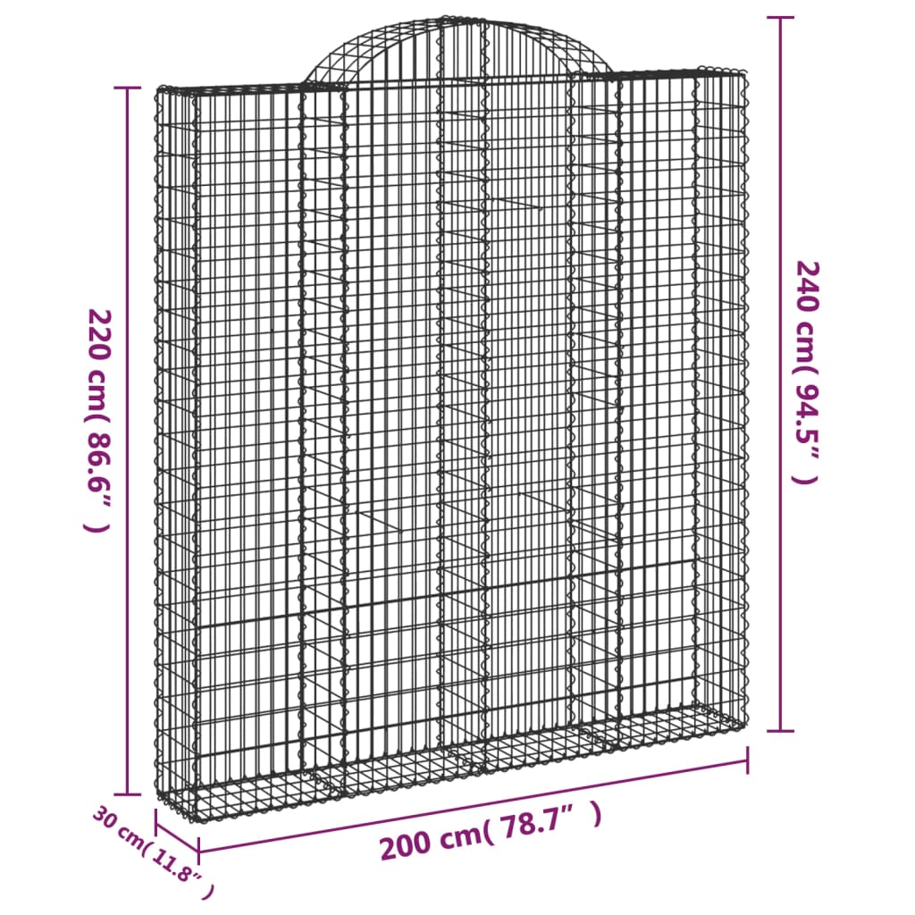 vidaXL Paniers à gabions arqués 18 pcs 200x30x220/240 cm fer galvanisé