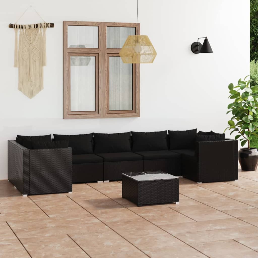 vidaXL Salon de jardin 8 pcs avec coussins Résine tressée Noir