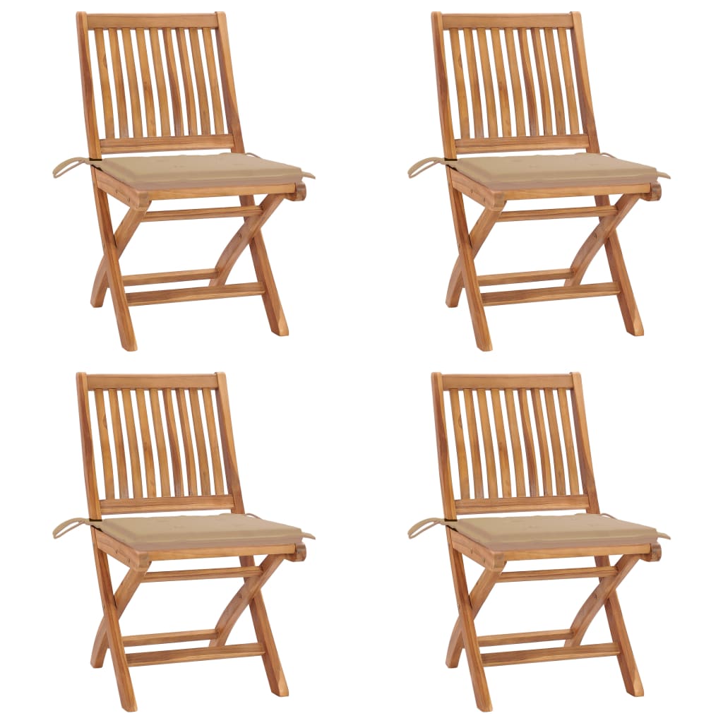 vidaXL Chaises pliables de jardin avec coussins lot de 4 Teck solide