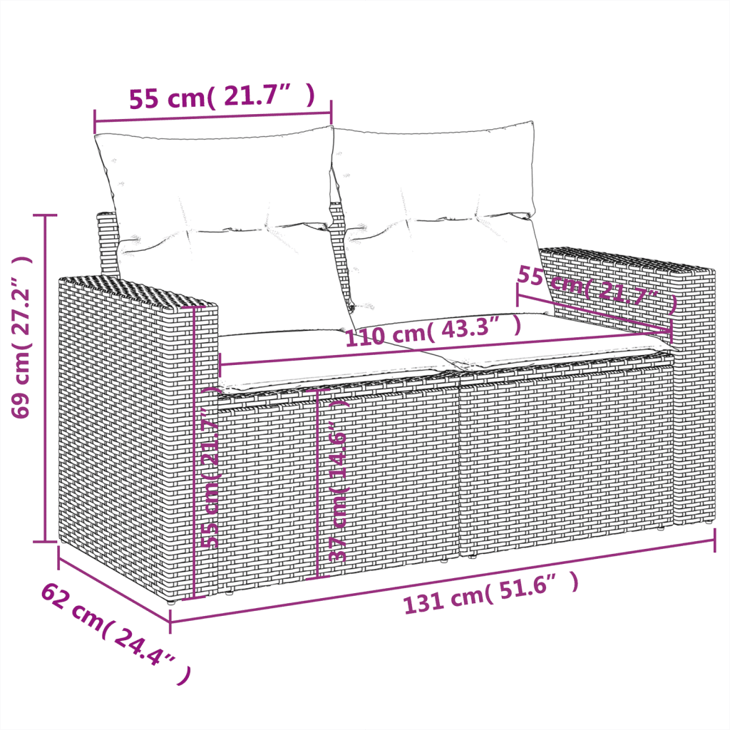 vidaXL Salon de jardin 8 pcs avec coussins marron résine tressée