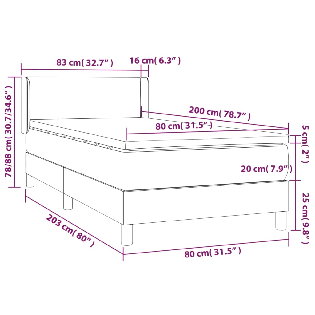 vidaXL Sommier à lattes de lit et matelas Noir 80x200 cm Velours