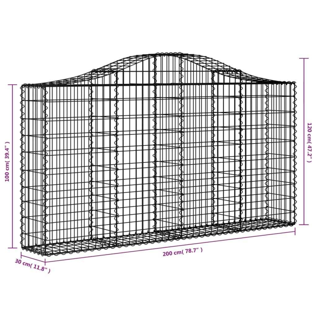 vidaXL Paniers à gabions arqués 7 pcs 200x30x100/120 cm Fer galvanisé