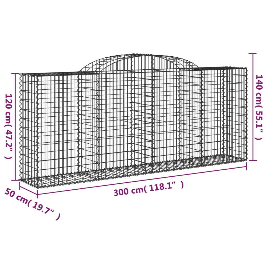 vidaXL Paniers à gabions arqués 3 pcs 300x50x120/140 cm fer galvanisé