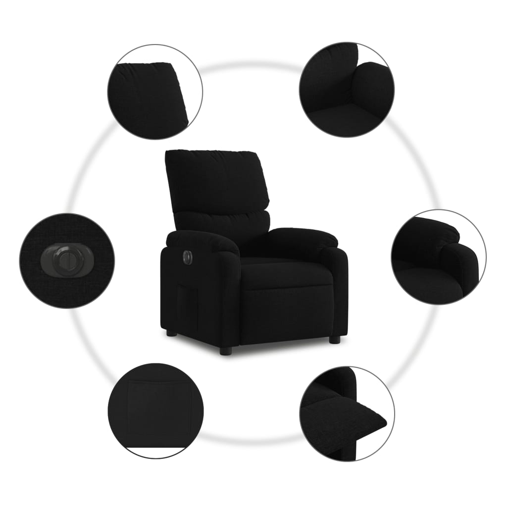 vidaXL Fauteuil inclinable électrique Noir Tissu