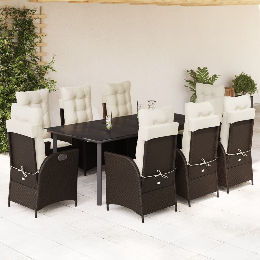 vidaXL Ensemble à manger de jardin et coussins 9 pcs marron poly rotin