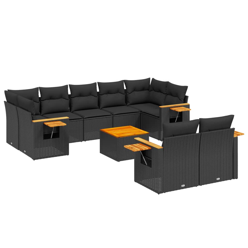 vidaXL Salon de jardin 10 pcs avec coussins noir résine tressée