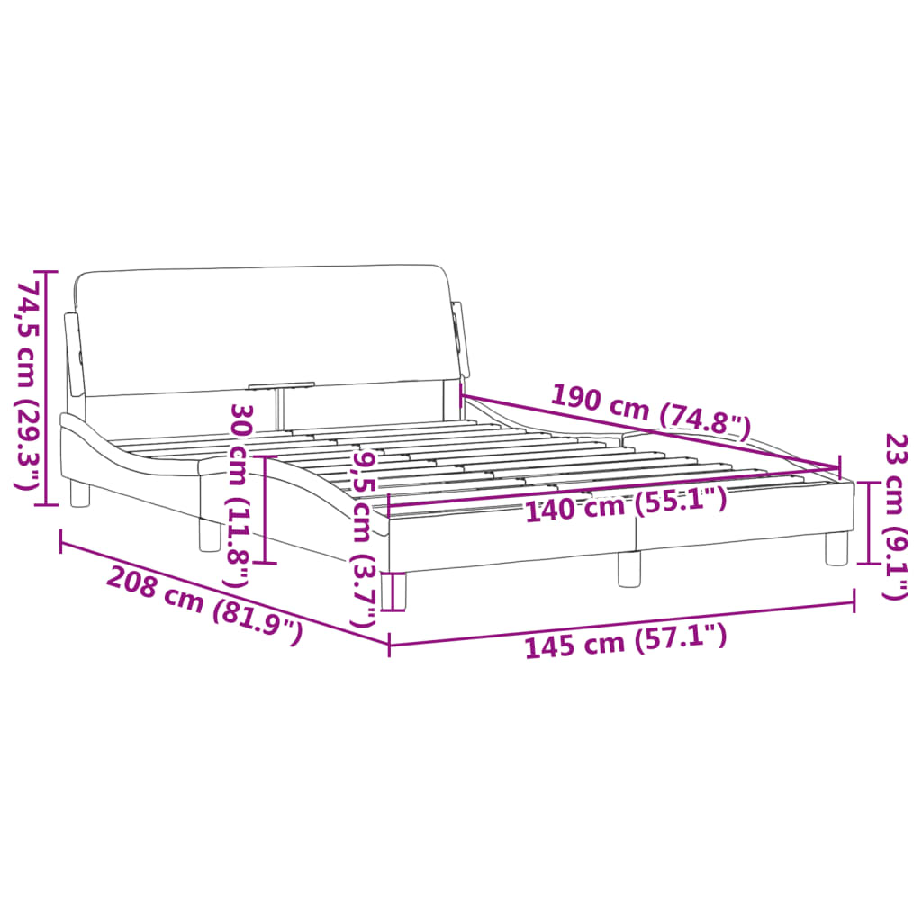 vidaXL Cadre de lit et tête de lit sans matelas bleu 140x190cm velours