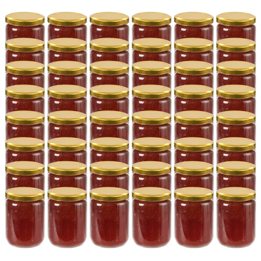 vidaXL 48 pcs Pots à confiture avec couvercle doré Verre 230 ml