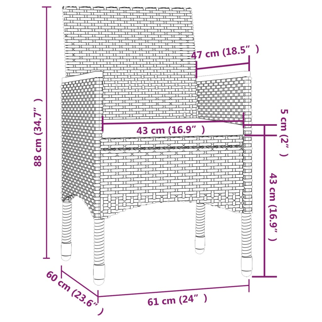 vidaXL Ensemble à manger d'extérieur 9pcs coussins Résine tressée Gris