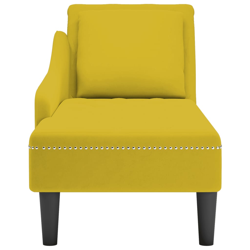 vidaXL Fauteuil long avec coussin et accoudoir droit jaune velours