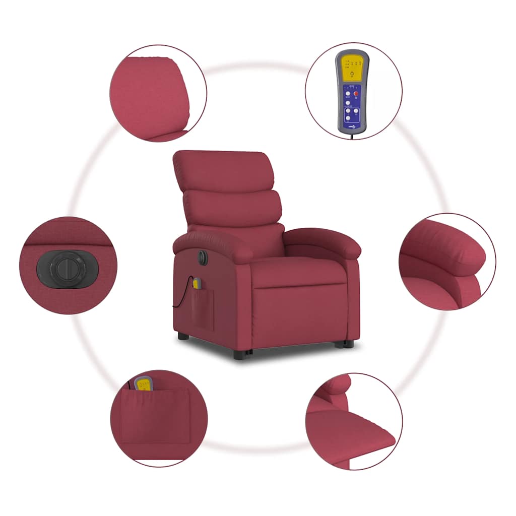 vidaXL Fauteuil inclinable de massage électrique Rouge bordeaux Tissu