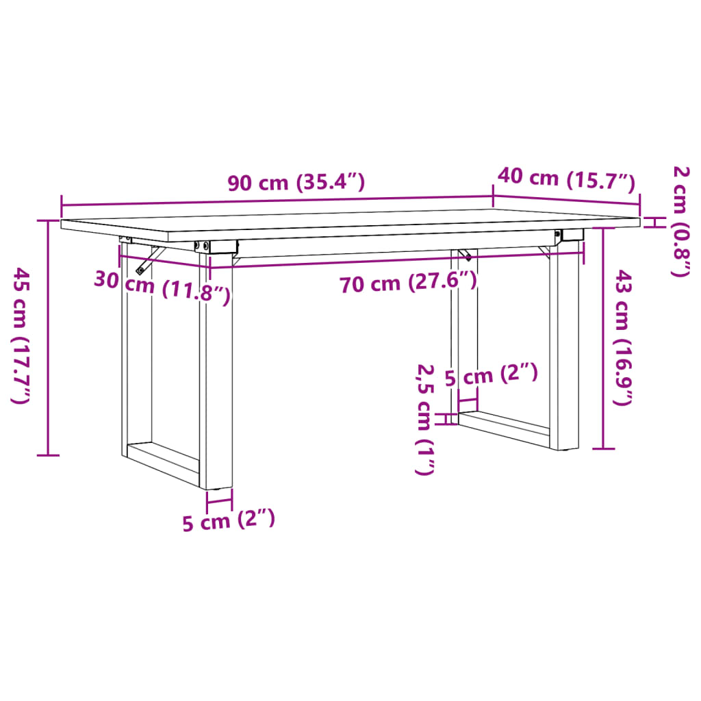 vidaXL Table basse cadre en O 90x40x45 cm bois de pin massif et fonte