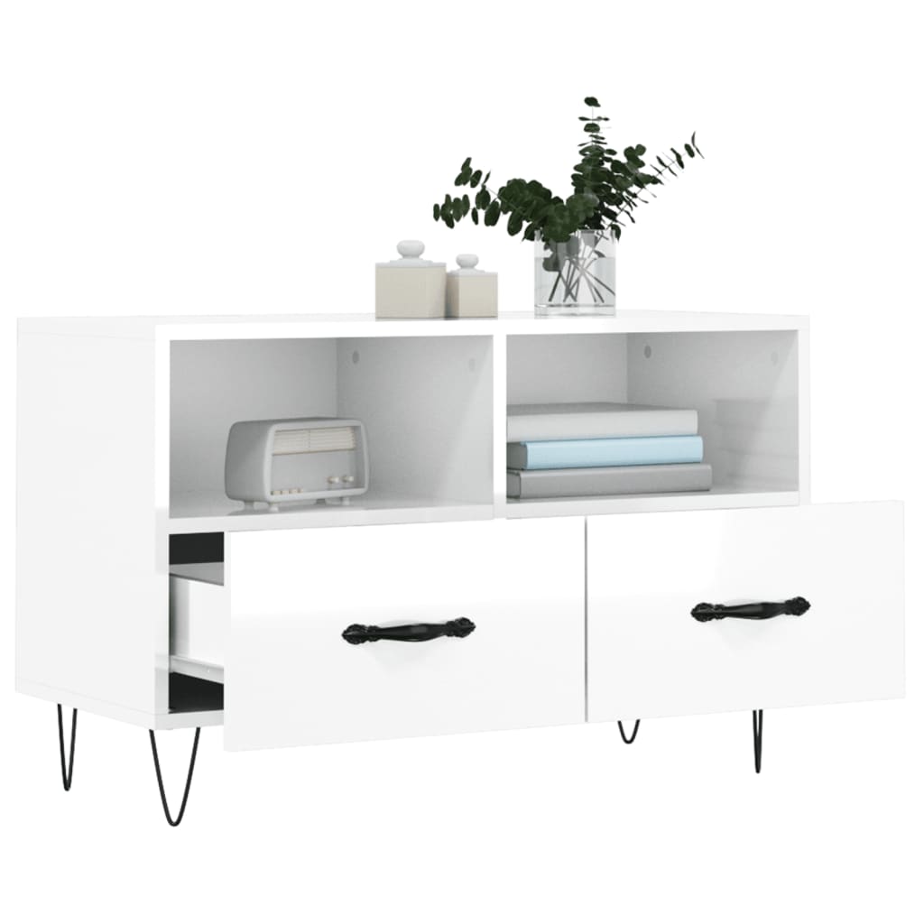 vidaXL Meuble TV Blanc brillant 80x36x50 cm Bois d'ingénierie