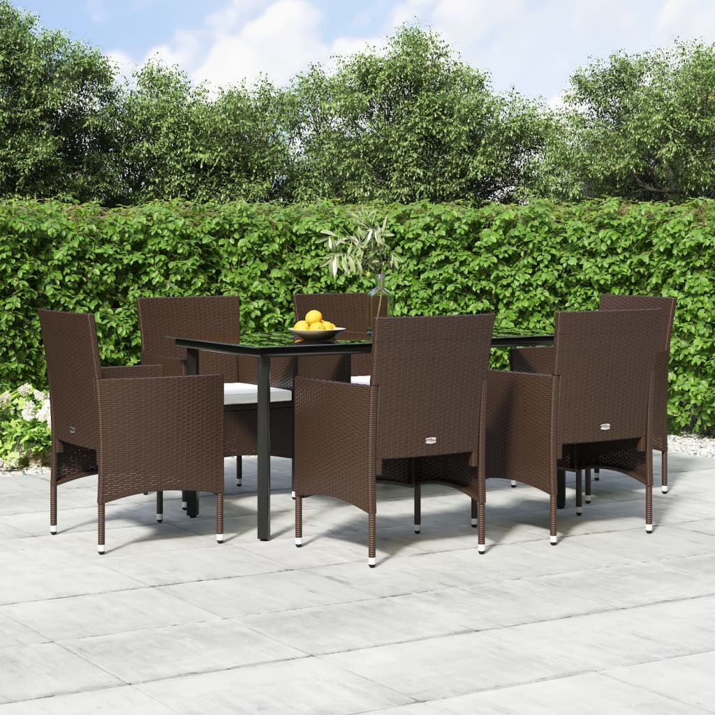 vidaXL Ensemble à manger de jardin coussins 7 pcs Marron/noir