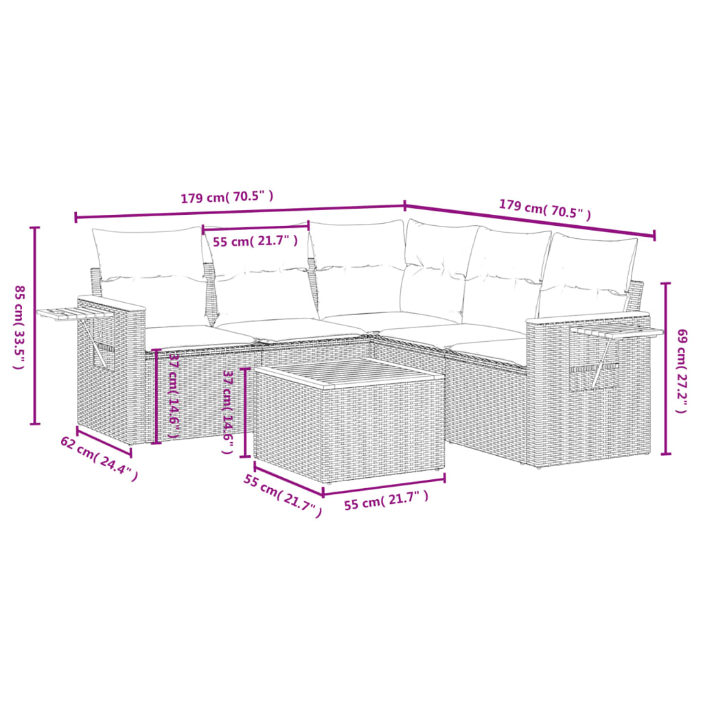 vidaXL Salon de jardin 6 pcs avec coussins noir résine tressée