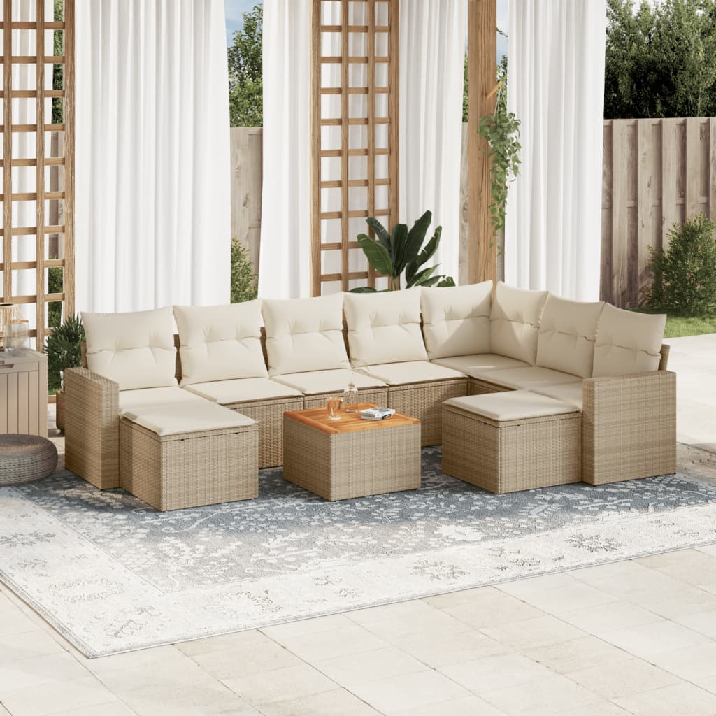 vidaXL Salon de jardin avec coussins 10 pcs beige résine tressée