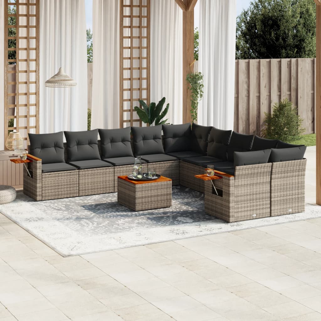 vidaXL Salon de jardin 11 pcs avec coussins gris résine tressée