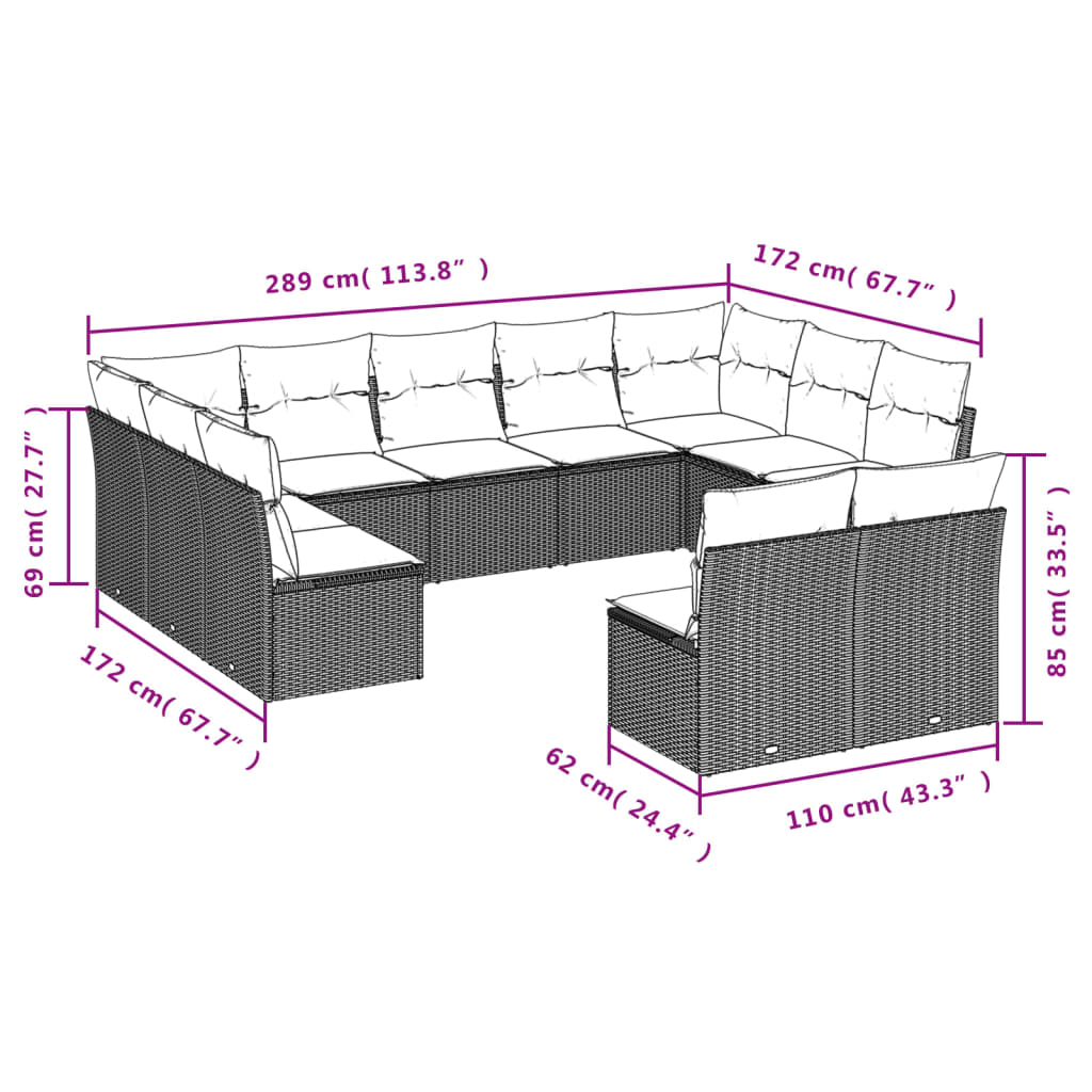 vidaXL Salon de jardin 11 pcs avec coussins noir résine tressée