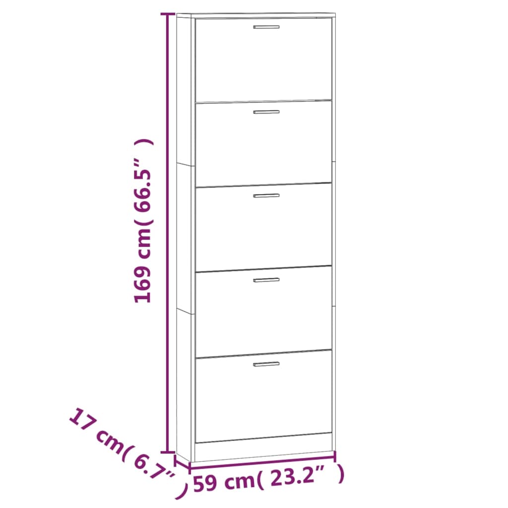 vidaXL Armoire à chaussure Blanc brillant 59x17x169 cm Bois ingénierie