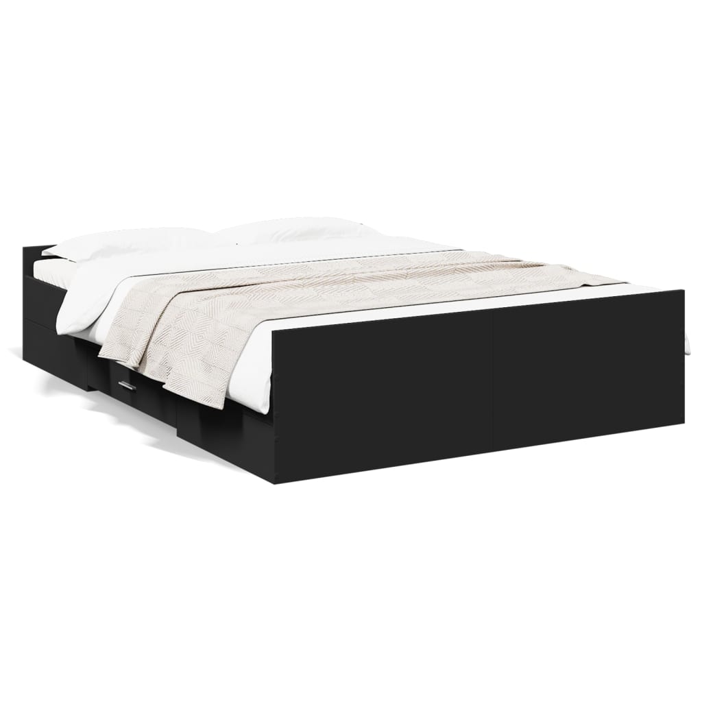 vidaXL Cadre de lit à tiroirs noir 140x190 cm bois d'ingénierie