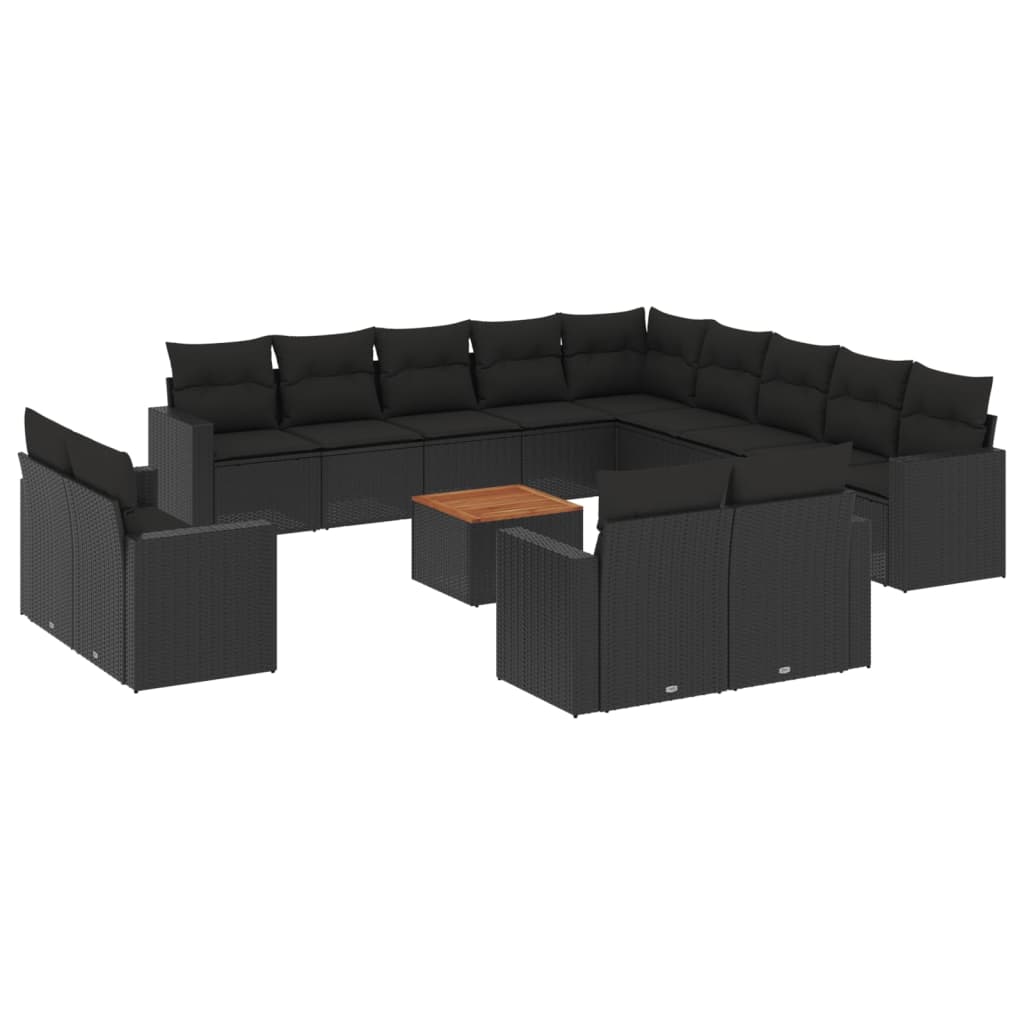 vidaXL Salon de jardin avec coussins 14 pcs noir résine tressée