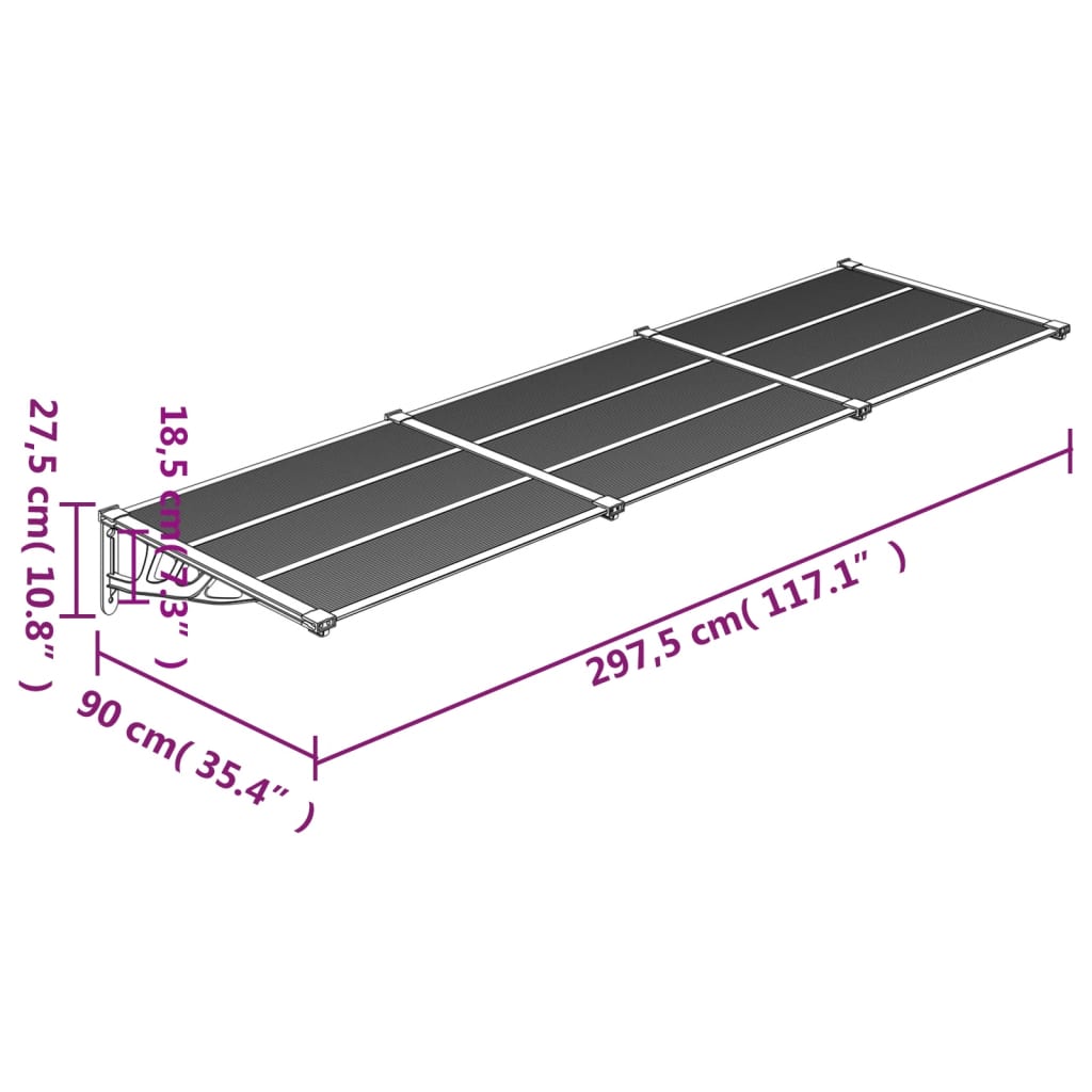 vidaXL Auvent de porte Gris et transparent 297,5x90 cm Polycarbonate